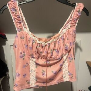Bailey Rose Floral Pink and Purple Lace Trim Top